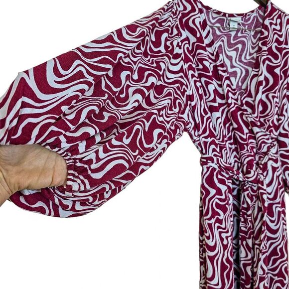 Ava & Viv Faux Wrap Balloon Sleeve Belted Midi Dress Size 3X - Picture 4 of 8